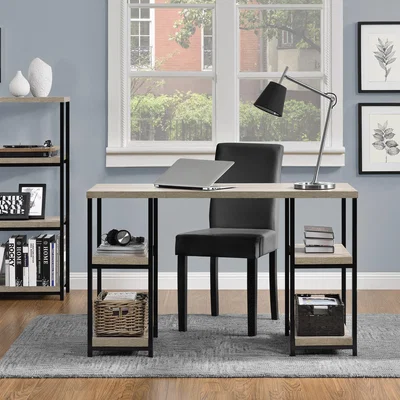 The Range Elmwood Double Pedestal Desk - Distressed Grey Oak