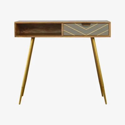 The Range Grey Brass Inlay Desk With 1 Drawer - Orange