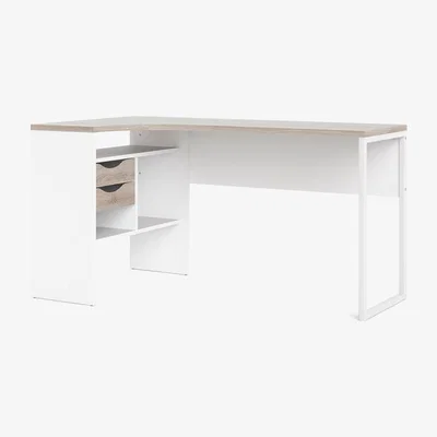 The Range Function Plus 2-Drawer Corner Desk - White/Truffle Oak