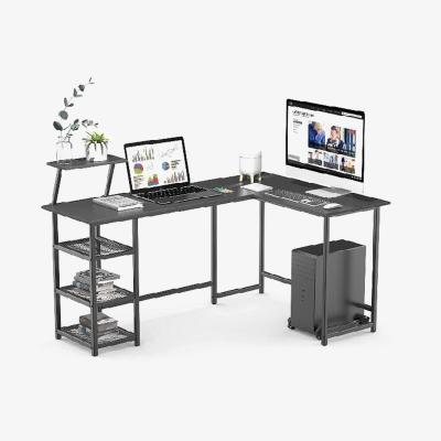 The Range Large 2 Layer Storage Computer L-Shaped Desk - Black