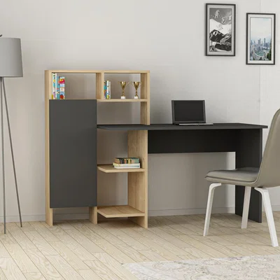 The Range Bugra Computer Desk - Anthracite and Oak - Yellow