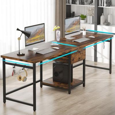 The Range Double Desk with Drawers and Storage Shelves - Brown