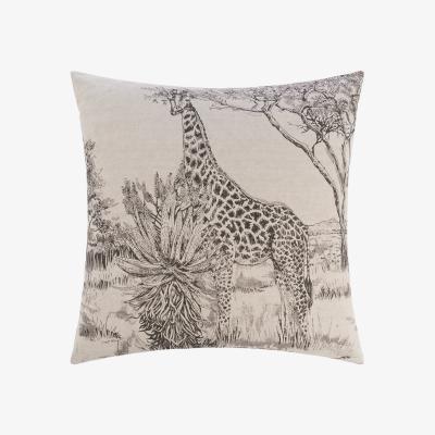 Amara Lo De Manuela - Washed Linen Toile de Jouy Giraffe Cushion- Beige - 65x65cm