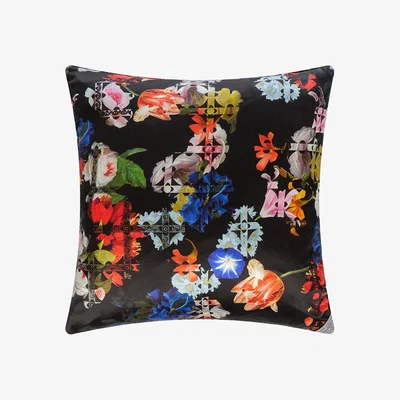 Amara Preen by Thornton Bregazzi - Satin Floral Grid Cushion - Black