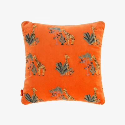 Amara Elizabeth Scarlett - Giraffe Velvet Cushion - Orange