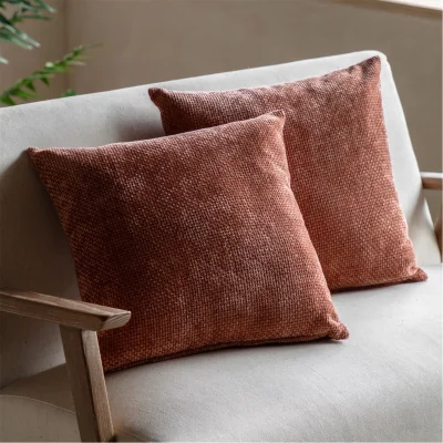 Amara Basketweave Chenille Cushion Olive 2pk - Rust