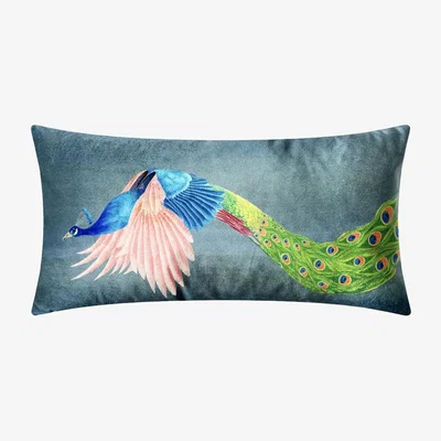 Amara Anna Jacobs - Flying Peacock Velvet Bolster Cushion