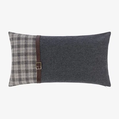 Amara Retreat - Tartan/Blue Cushion With Leather Strap Details - 30x50cm