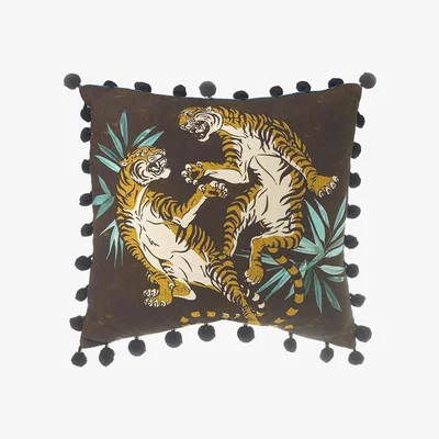 Amara Parlane - Fighting Tiger Cushion - 45x45cm - Black