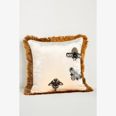 Anthropologie Mini Velvet Fringe Cushion