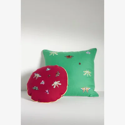 Anthropologie Bexley Embroidered Tapestry Round Cushion