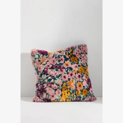 Anthropologie Faux Fur Floral Cushion