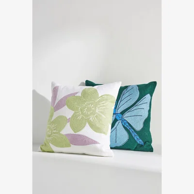 Anthropologie Meadow Embroidered Square Cushion