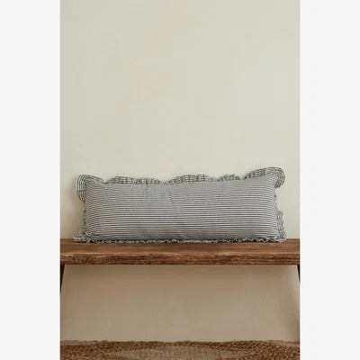 Anthropologie Ellenvale Interiors Darcy Navy Stripe Bolster Cushion