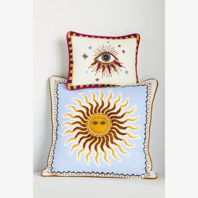 Anthropologie Fortune Embroidered Cotton Slub Cushion