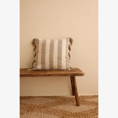 Anthropologie Striped Cotton Fringe Trim Cushion