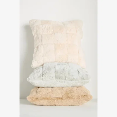 Anthropologie Woven Faux Fur Square Cushion