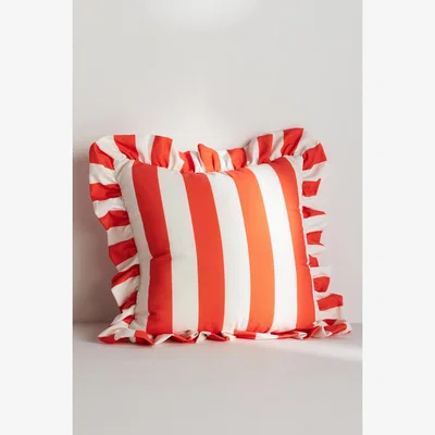 Anthropologie Maeve Striped Ruffle Indoor/Outdoor Cushion