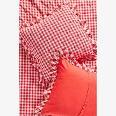 Anthropologie Gingham Ruffle Yarn-Dyed Cotton Cushion