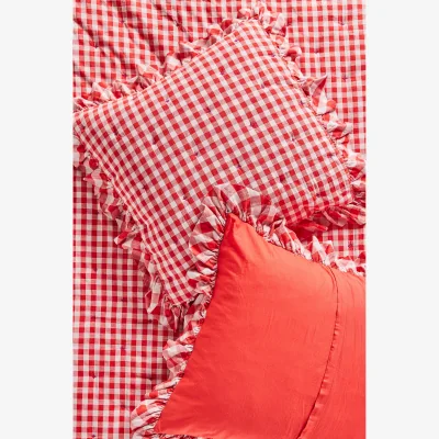 Anthropologie Gingham Ruffle Yarn-Dyed Cotton Cushion