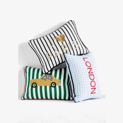 Anthropologie City Icon Embroidered Cotton Cushion