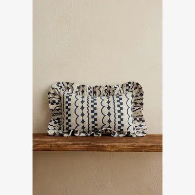 Anthropologie TBCo Blue Ruffle Cushion
