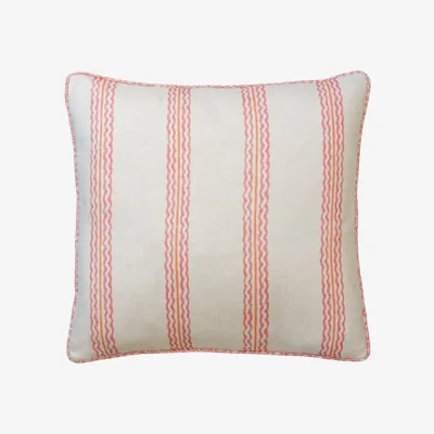 Andrew Martin Rhubarb Geranium, Sustainable Feather, Cushion, 55cm x 55cm - Andrew Martin Linen & Linen Blend Stripe