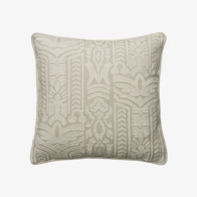 Andrew Martin Totem Ivory, Sustainable Feather, Cushion - Andrew Martin Linen & Linen Blend Embroidered & Floral & Geometric
