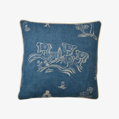 Andrew Martin Friendly Folk Happy Blue, Sustainable Feather, Cushion, 55cm x 55cm - Andrew Martin Kit Kemp Eco-conscious & Linen Blend & Viscose Blend Animal & Flor
