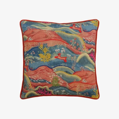 Andrew Martin Meadow Multi, Sustainable Feather, Cushion, Meadow - Andrew Martin Kit Kemp Linen & Linen Blend Embroidered & Animal & Floral