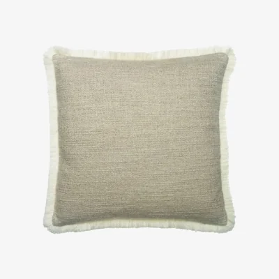 Andrew Martin Wren Stone, Sustainable Feather, Cushion, 55cm x 55cm - Andrew Martin Sophie Paterson With Trim/Fringe & Linen Blend & Viscose Blend & Wool Blend Plai