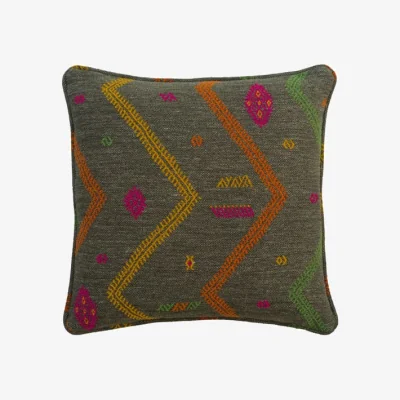 Andrew Martin Diego Charcoal, Sustainable Feather, Cushion - Andrew Martin Kit Kemp Linen & Linen Blend Embroidered & Geometric