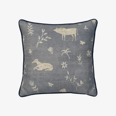 Andrew Martin Avebury Denim, Sustainable Feather, Cushion, 55cm x 55cm - Andrew Martin Linen & Linen Blend & Viscose Blend Animal & Floral