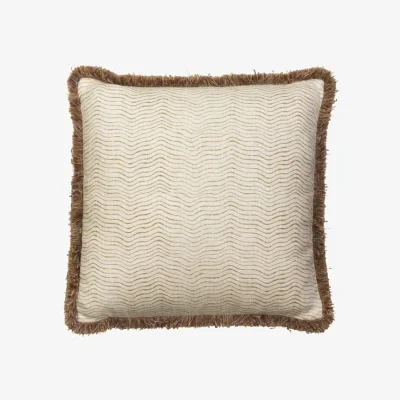 Andrew Martin Canalasso Almond, Sustainable Feather, Cushion - Andrew Martin Sophie Paterson With Trim/Fringe & Cotton Blend & Linen Blend Stripe