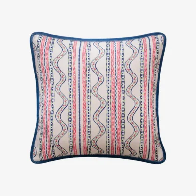 Andrew Martin Flow Pink, Sustainable Feather, Cushion - Andrew Martin Kit Kemp Linen & Linen Blend Floral & Stripe