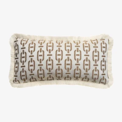 Andrew Martin Burlington Tan Small Rectangle, Sustainable Feather, Cushion - Andrew Martin Sophie Paterson With Trim/Fringe & Cotton Blend & Linen Blend Geometric