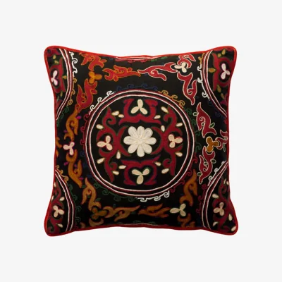 Andrew Martin Yurt Ember, Sustainable Feather, Cushion - Andrew Martin Linen & Linen Blend Embroidered & Floral & Geometric