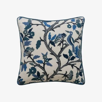 Andrew Martin Birdsong Delphinium, Sustainable Feather, Cushion - Andrew Martin Linen Blend Embroidered & Floral
