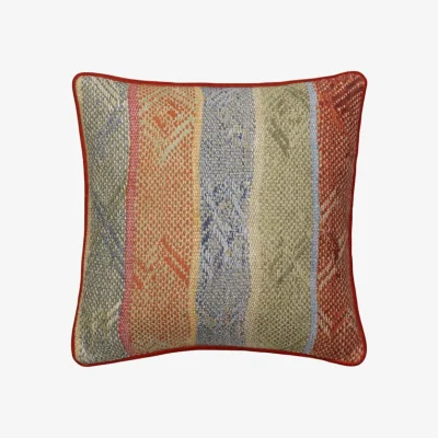 Andrew Martin Isthmus Brick / Green, Sustainable Feather, Cushion, 55cm x 55cm, Brick Green - Andrew Martin Linen & Linen Blend & Viscose Blend Herringbone & Stripe