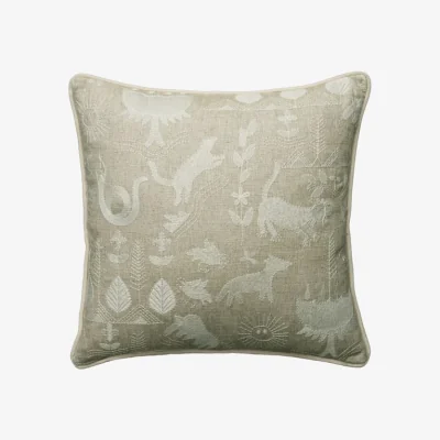 Andrew Martin Scout Ivory, Sustainable Feather, Cushion - Andrew Martin Linen & Linen Blend Embroidered & Animal & Floral