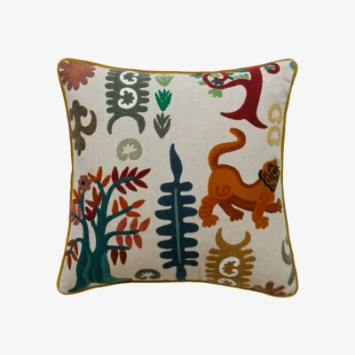 Andrew Martin Tiger Tree Multi, Sustainable Feather, Cushion - Andrew Martin Cotton Blend & Linen Blend Embroidered & Floral