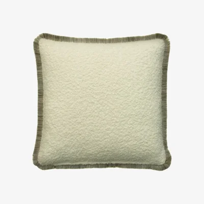 Andrew Martin Fleece Chalk, Sustainable Feather, Cushion, 55cm x 55cm - Andrew Martin Bouclé & With Trim/Fringe Weave