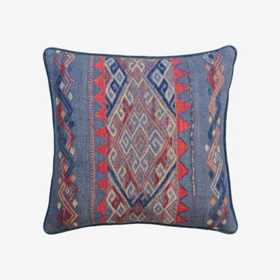 Andrew Martin Frida Denim, Sustainable Feather, Cushion - Andrew Martin Kit Kemp Cotton Blend & Linen Blend & Viscose Blend Geometric