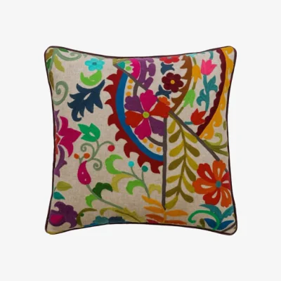 Andrew Martin Glasshouse Multi, Sustainable Feather, Cushion - Andrew Martin Cotton Blend & Linen Blend Embroidered & Floral
