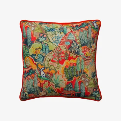 Andrew Martin Forest Multi, Sustainable Feather, Cushion, Forest - Andrew Martin Linen & Linen Blend Embroidered & Animal & Floral