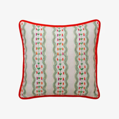 Andrew Martin Hearty Emerald, Sustainable Feather, Cushion - Andrew Martin Kit Kemp Eco-conscious & Linen & Linen Blend Floral & Stripe