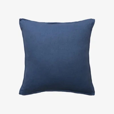 Andrew Martin Rocco Denim, Sustainable Feather, Cushion, 55cm x 55cm - Andrew Martin With Trim/Fringe & Linen & Linen Blend Plain