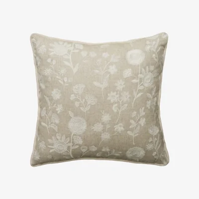 Andrew Martin Fable Ivory, Sustainable Feather, Cushion - Andrew Martin Linen & Linen Blend Embroidered & Floral