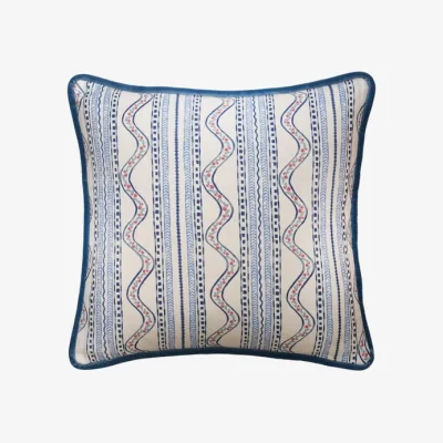 Andrew Martin Flow Denim, Sustainable Feather, Cushion, Pink - Andrew Martin Kit Kemp Linen & Linen Blend Floral & Stripe