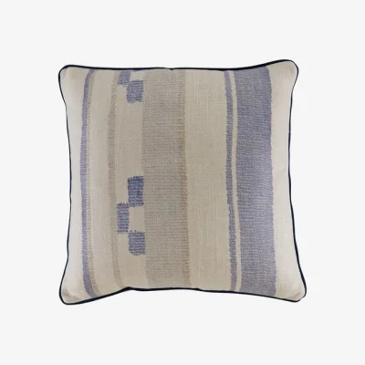 Andrew Martin Indus Denim, Sustainable Feather, Cushion - Andrew Martin Linen Blend Ikat & Stripe